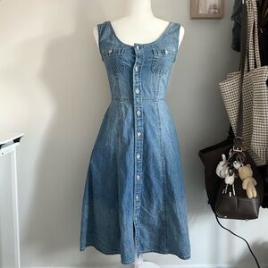 Polo Ralph Lauren Cotton Denim Flare Knee Dress in Blue Button-Up Tank Size 0